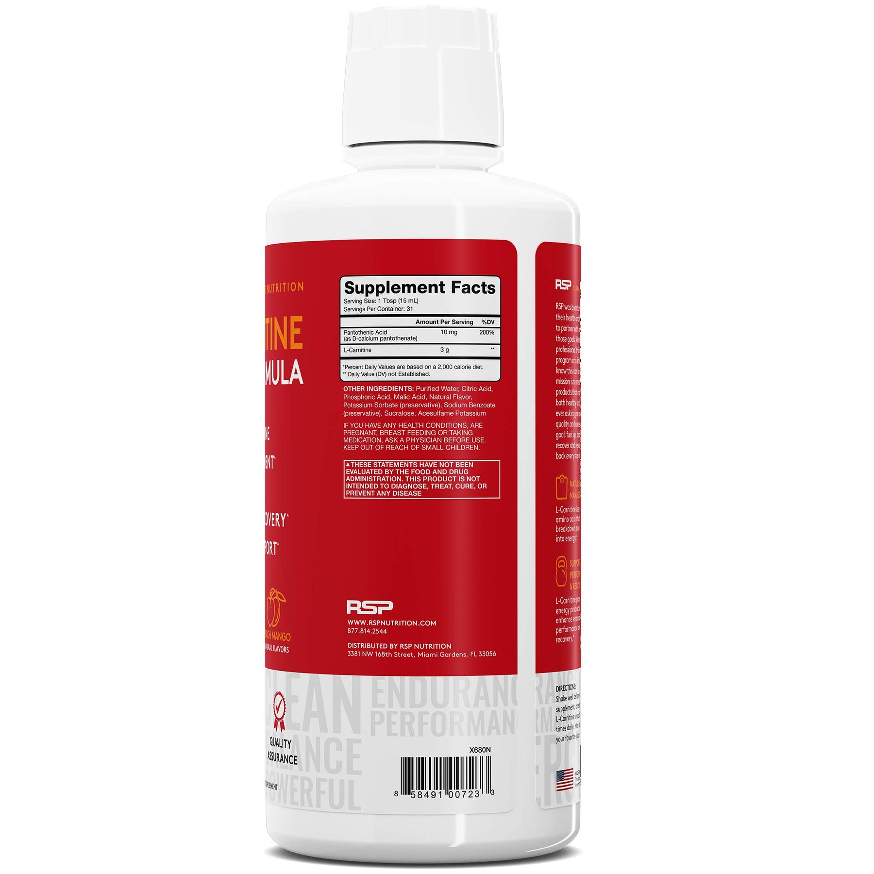 RSP Nutrition L-Carnitine Liquid Formula, Peach Mango - 465ml FACTORY DIRECT NUTRITION RSP Nutrition L-Carnitine Liquid Formula, Peach Mango - 465ml FACTORY DIRECT NUTRITION